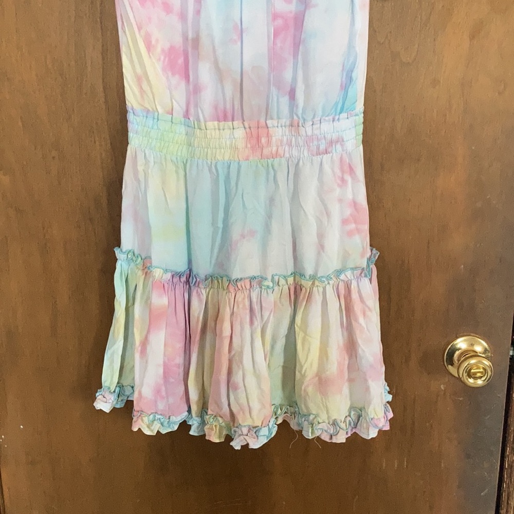 Rue 21 XS jrs dress puff sleeve pastel tie dye w tassel tie boho casual - Picture 10 of 14